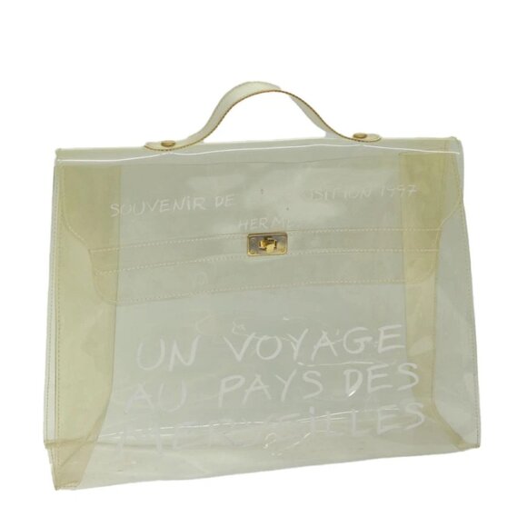 HERMES Vinyl Kelly Hand Bag Vinyl Clear Auth - Picture 1 of 16